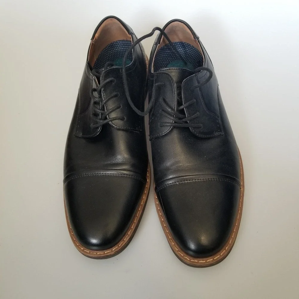 Nunn Bush Shoes Mens Size 9 Medium Black Oxford Cap Toe Comfort Gel Dress Lace